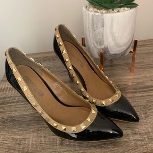 COPY - Black/Tan Cosmopolitan Heels with Rockstuds  8M